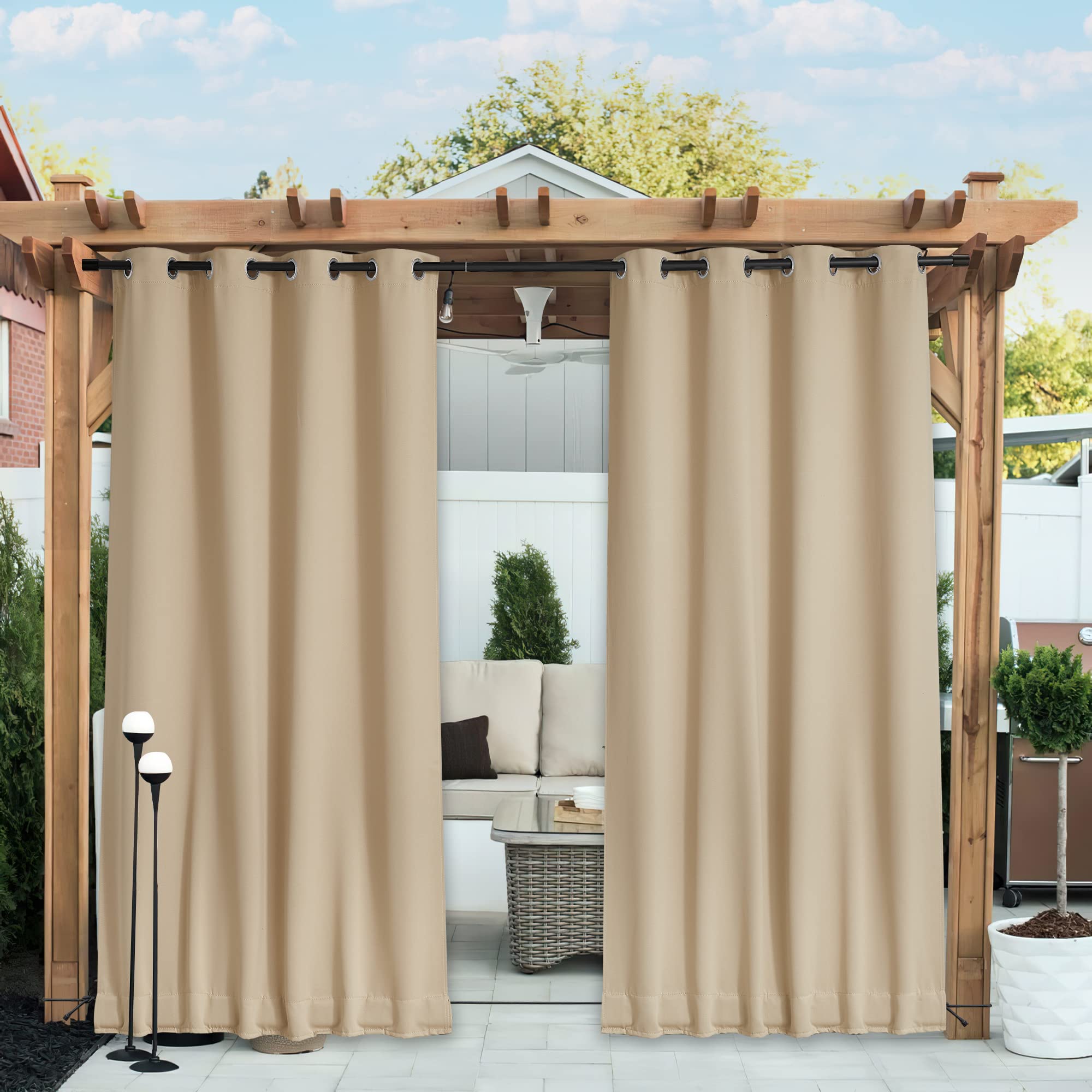 0 Nicetown 2 Panels Outdoor Curtains For Patio Waterproof Windproof,  Grommet Back Tab On Top Bottom Weighted Drapes Keep Sunrai, image size:2000x2000