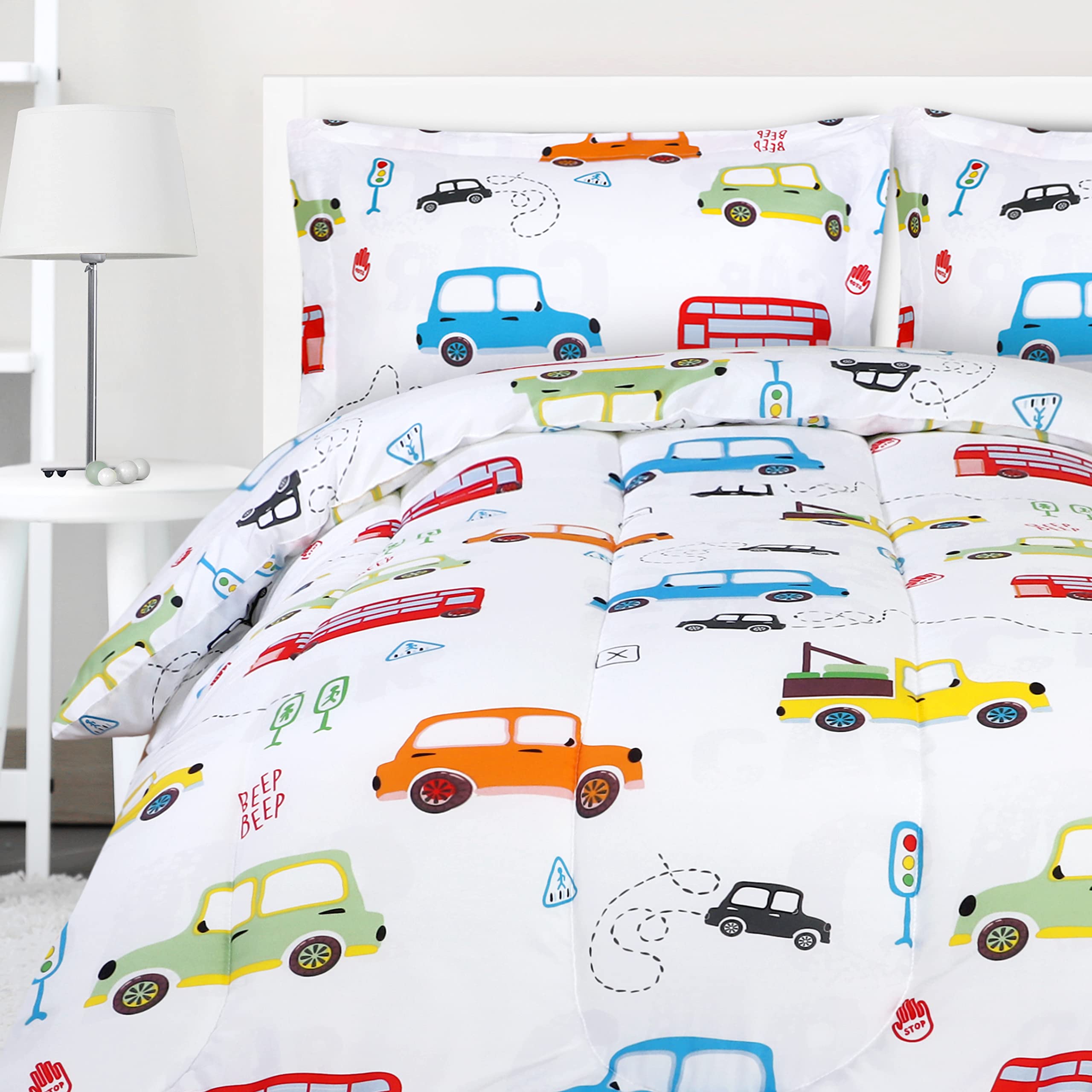 Utopia Bedding All Season Cars Comforter Set With 2 Pillow Cases - 3 Piece  Soft Brushed Microfiber - Bus Van Truck Traffic Light
