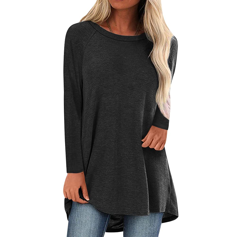 KKG Kkg Womens Long Tunics Or Tops To Wear With Leggings Plus Size, Casual  Loose Fit O Neck Blouses Long Sleeves Shirt