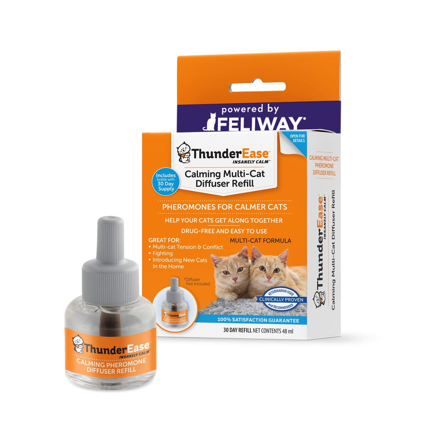 Thunderease Multicat Calming Pheromone Diffuser Refill Powered By Feliway Reduce Cat Conflict, Tension And Fighting (30 Day Supp