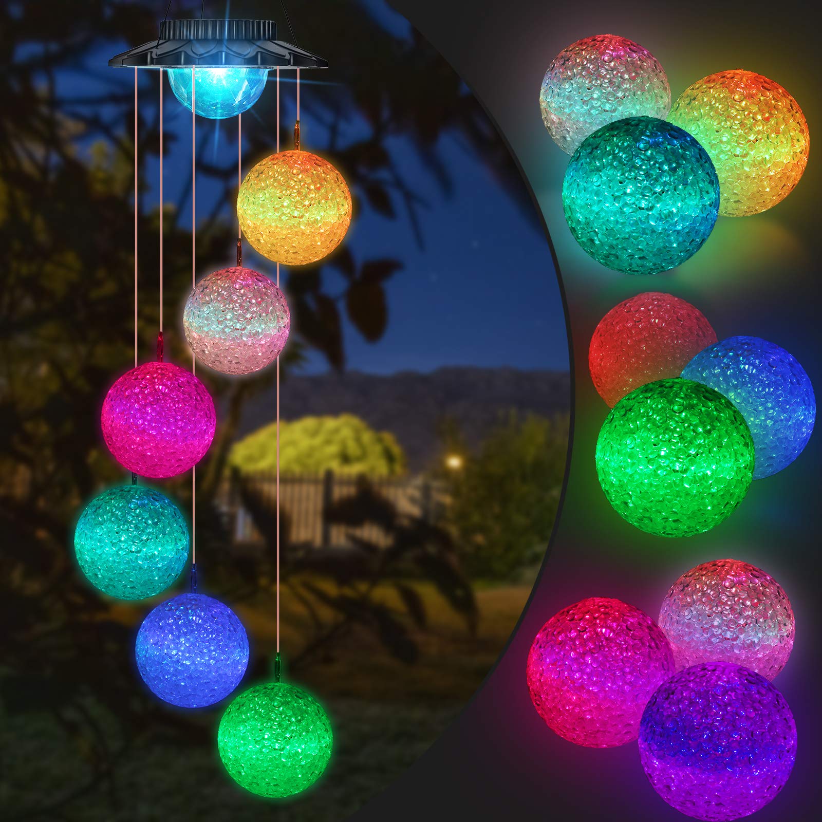 iShabao Solar Wind Chimes, Led Ball Color Changing Outdoor Indoor Waterproof Mobile Decorative Outdoor Hanging Solar Lights For Home Pat