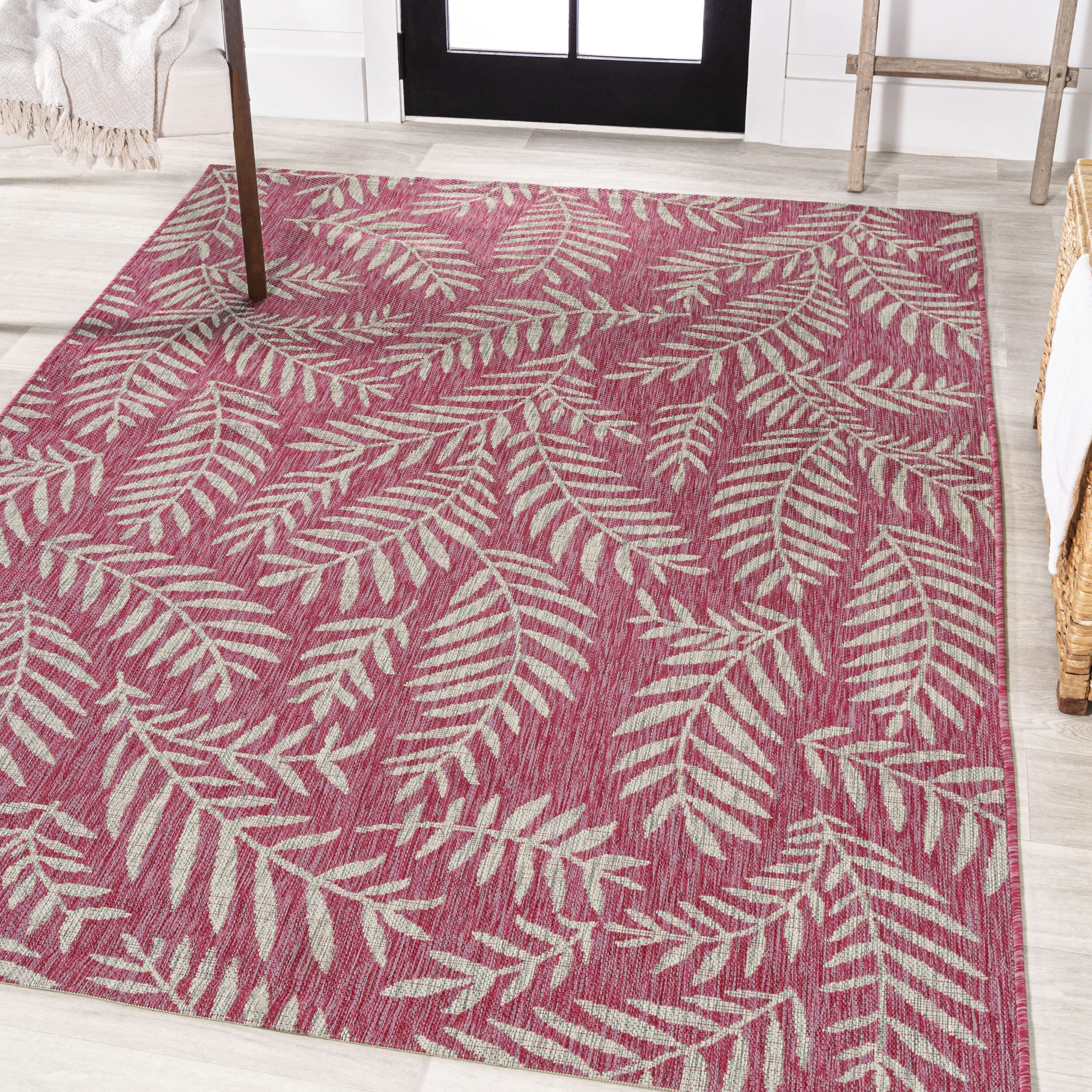Jonathan Y Smb119F-3 Nevis Palm Frond Indoor Outdoor Area-Rug, Coastal Casual Country  Floral Easy-Cleaning,Bedroom,Kitchen,Back