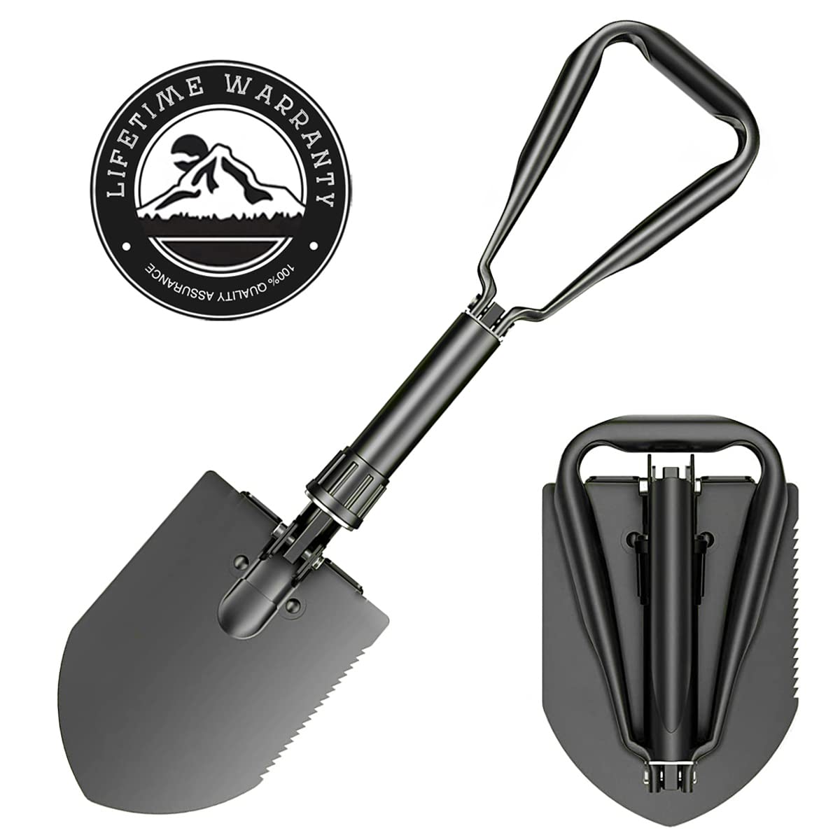 Behandy Collapsible Shovel, Heavy Duty Foldable Shovel, Camping Shovel And Pickax, Military Entrenching Tool For Gardening, Camp