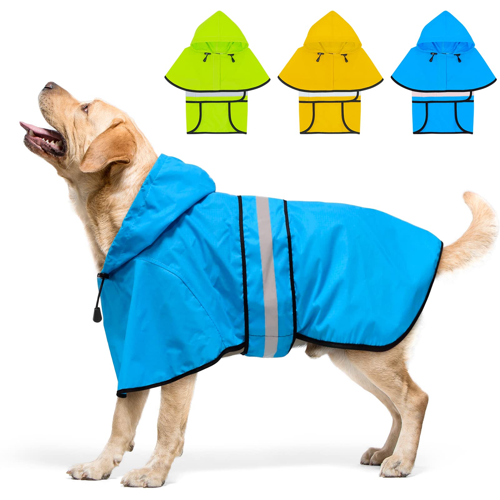 Dolitego Waterproof Adjustable Dog Raincoat - Reflective Dog Rain Jacket With Hoodie, Lightweight Dog Rain Coat Dog Poncho Slick