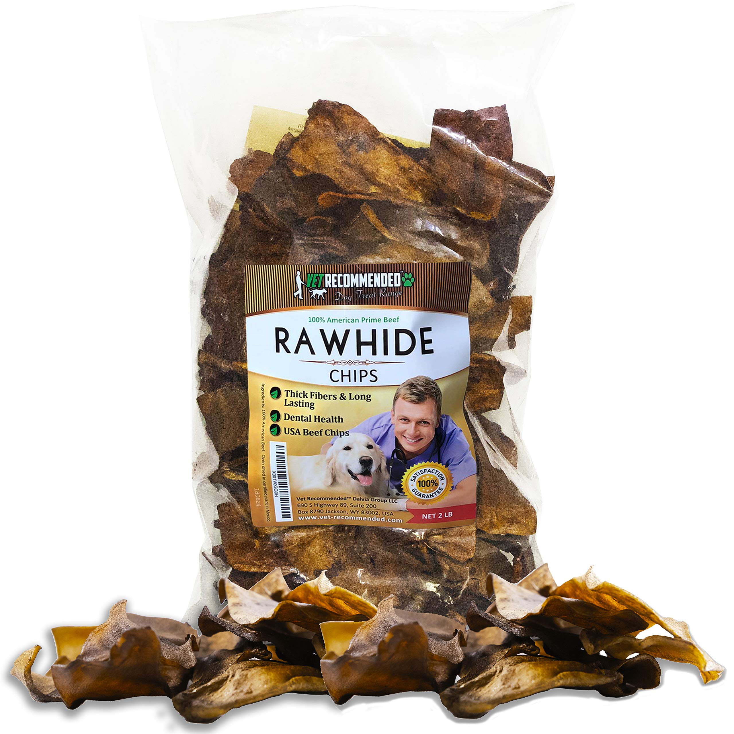 vet recommended premium beef rawhide chips for dogs (big 2lb bag) thick fiber & long lasting dog chew. made in usa.
