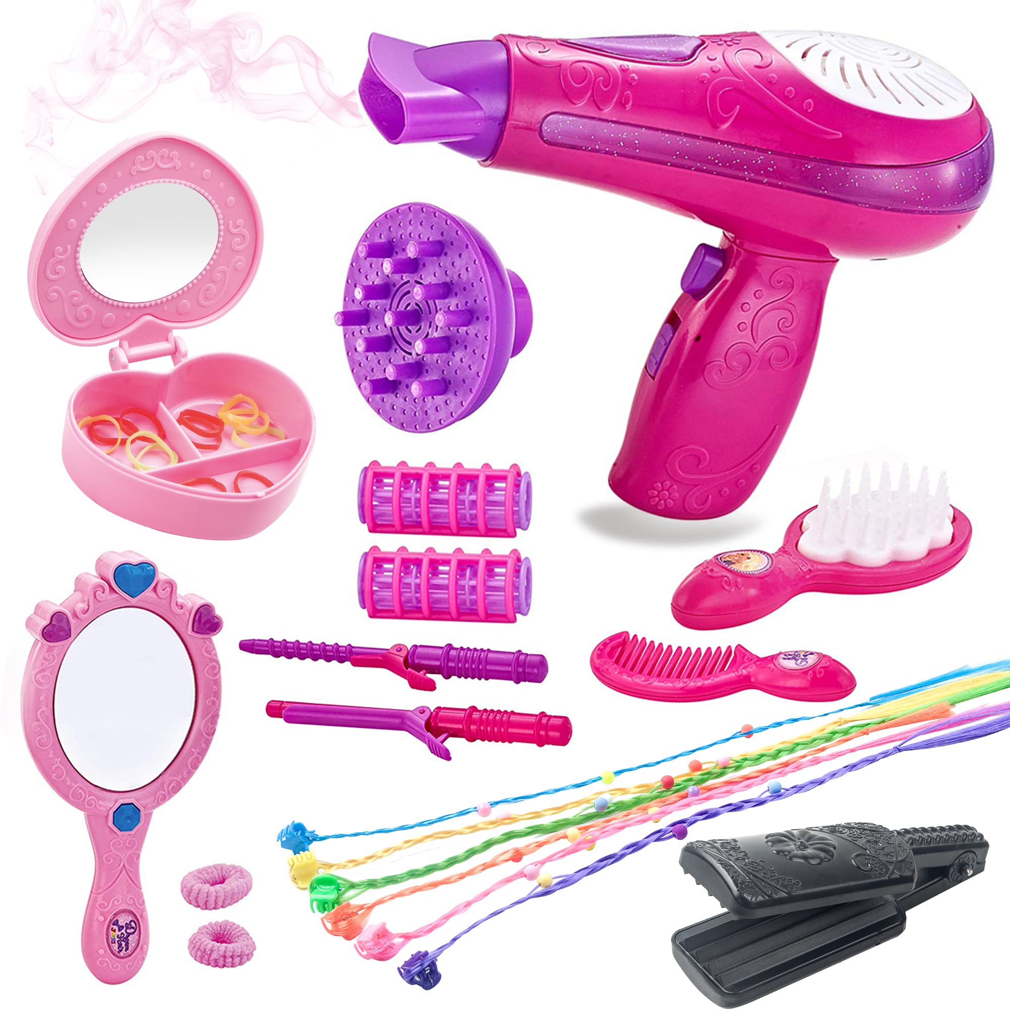Bettina Little Girls Beauty Hair Salon Toy Kit With Toy Hairdryer, Mirror  Other Accessories, Fashion Pretend Makeup Set For Kid