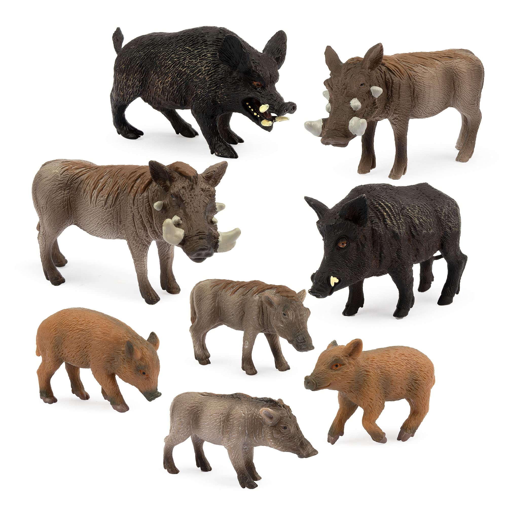 Toymany 8Pcs Wild Boar Figures Warthog Figurines - Plastic Jungle Forest Animals Toy Set For Kids Boys Girls Age 3-5 6-12