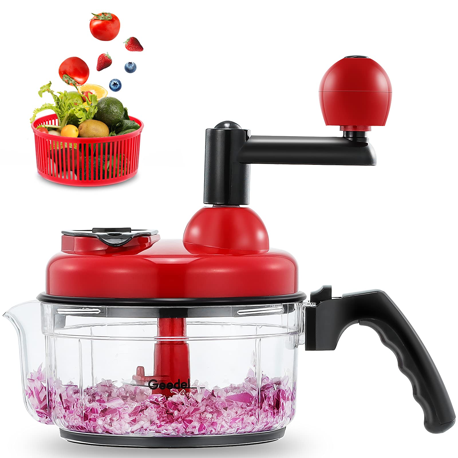Geedel Hand Food Chopper, Vegetable Quick Chopper Manual Food Processor, Easy To Clean Food Dicer Mincer Mixer Blender, Rotary O
