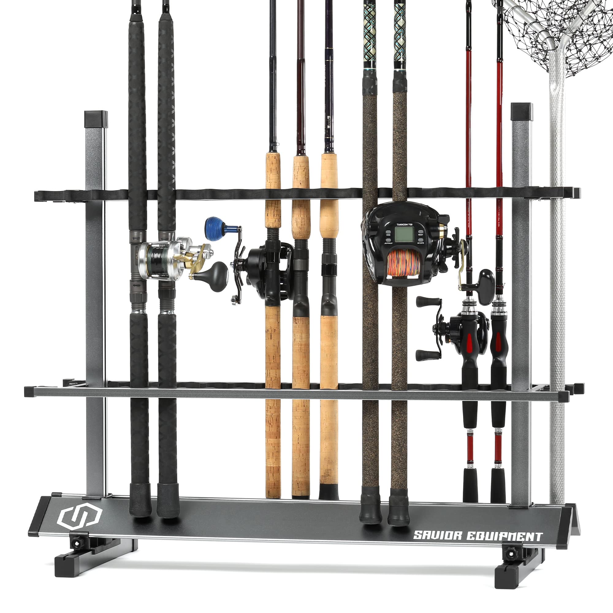 Savior Equipment Fishing Rod Rack Holder Organizer, Lightweight Aluminum Vertical  Fish Pole Garage Storage Ground Display Stand