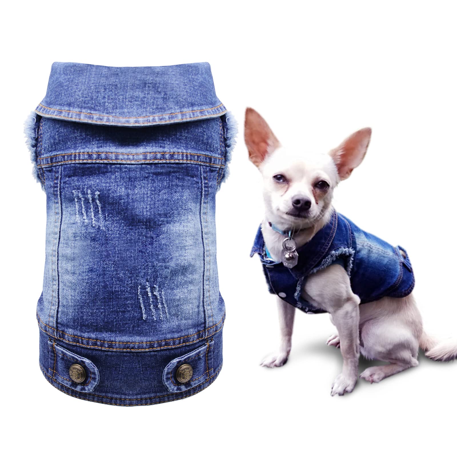 Sild Pet Clothes Dog Jeans Jacket Cool Blue Denim Coat Small Medium Dogs Lapel Vests Classic Hoodies Puppy Blue Vintage Washed C