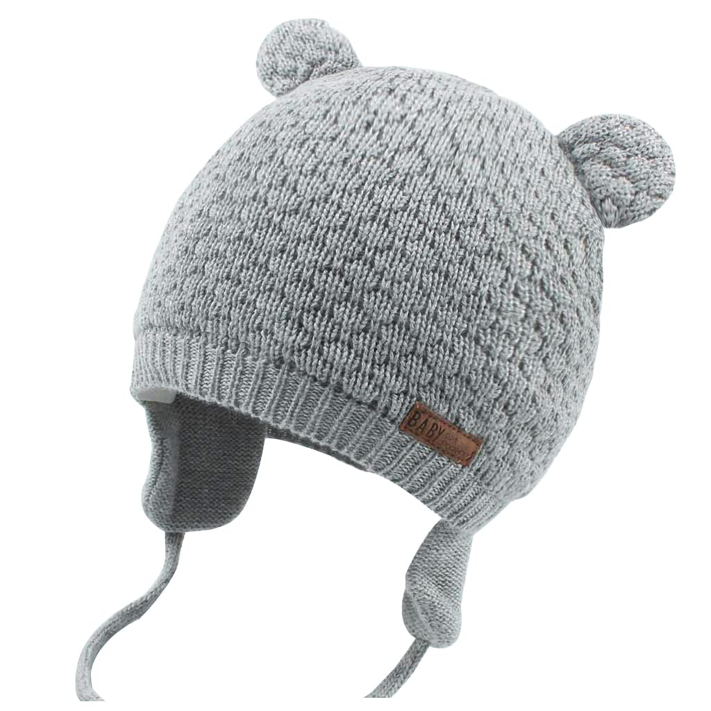 Duoyeree Baby Winter Hat Earflap Cotton Lining Knit Beanie Cap For Toddler Girl Boy (6-12 Month, Grey)