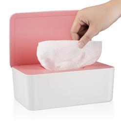Whiidoom Diaper Wipes Dispenser Wipes Holder, Wipes Tissue Case Keeps Wipes Fresh Tissue Wipes Container With Lid (Pink)