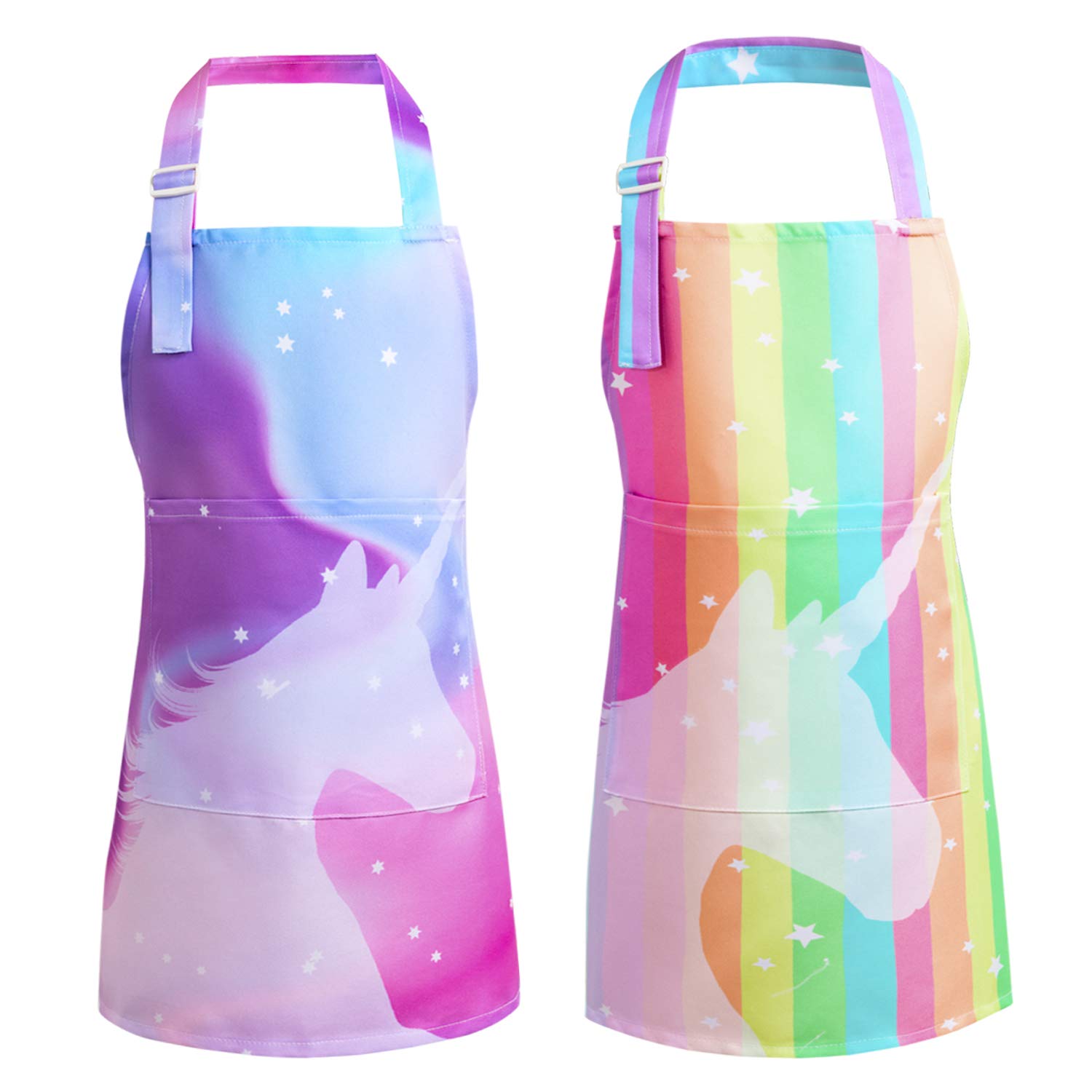 Pashop 2 Pack Kids Apron Rainbow Unicorn Aprons With Pockets For Girls Boys Toddler Apron For Painting Cooking Baking