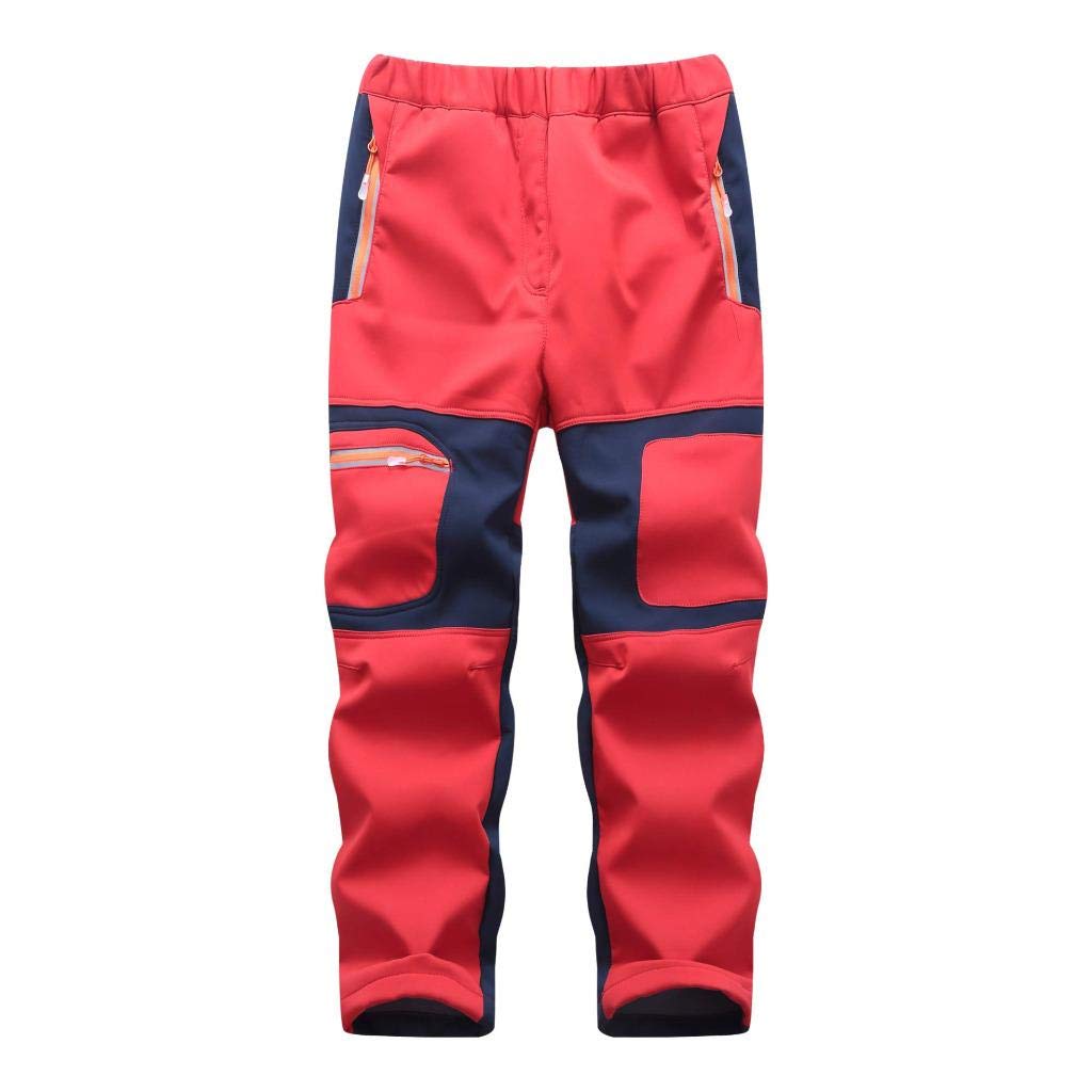 linlon Kids Boys Youth Fleece Hiking Pants Waterproof Softshell Warm Windbreaker Snow Pants Insulated Trousers,Red,Xxl