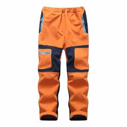Linlon Kids Boys Youth Fleece Hiking Pants Waterproof Softshell Warm Windbreaker Snow Pants Insulated Trousers,Orange,Xl