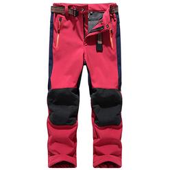 linlon Kids Boys Girls Fleece Lined Waterproof Hiking Pants Outdoor Soft Shell Snow Insulated Cargo Pants, Red L