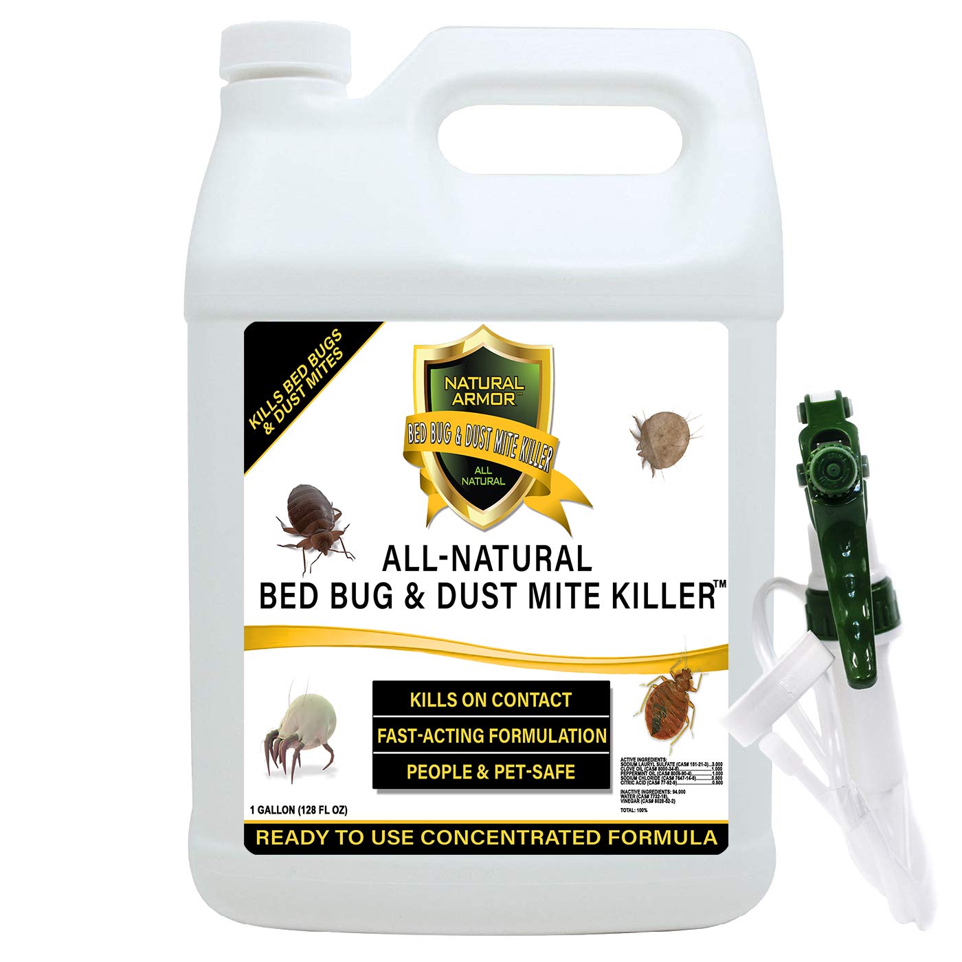 Natural Armor Bed Bug  Dust Mite Killer Natural Spray Treatment For Mattresses, Covers, Carpets  Furniture - Fast Extended Protection Pet  Kid