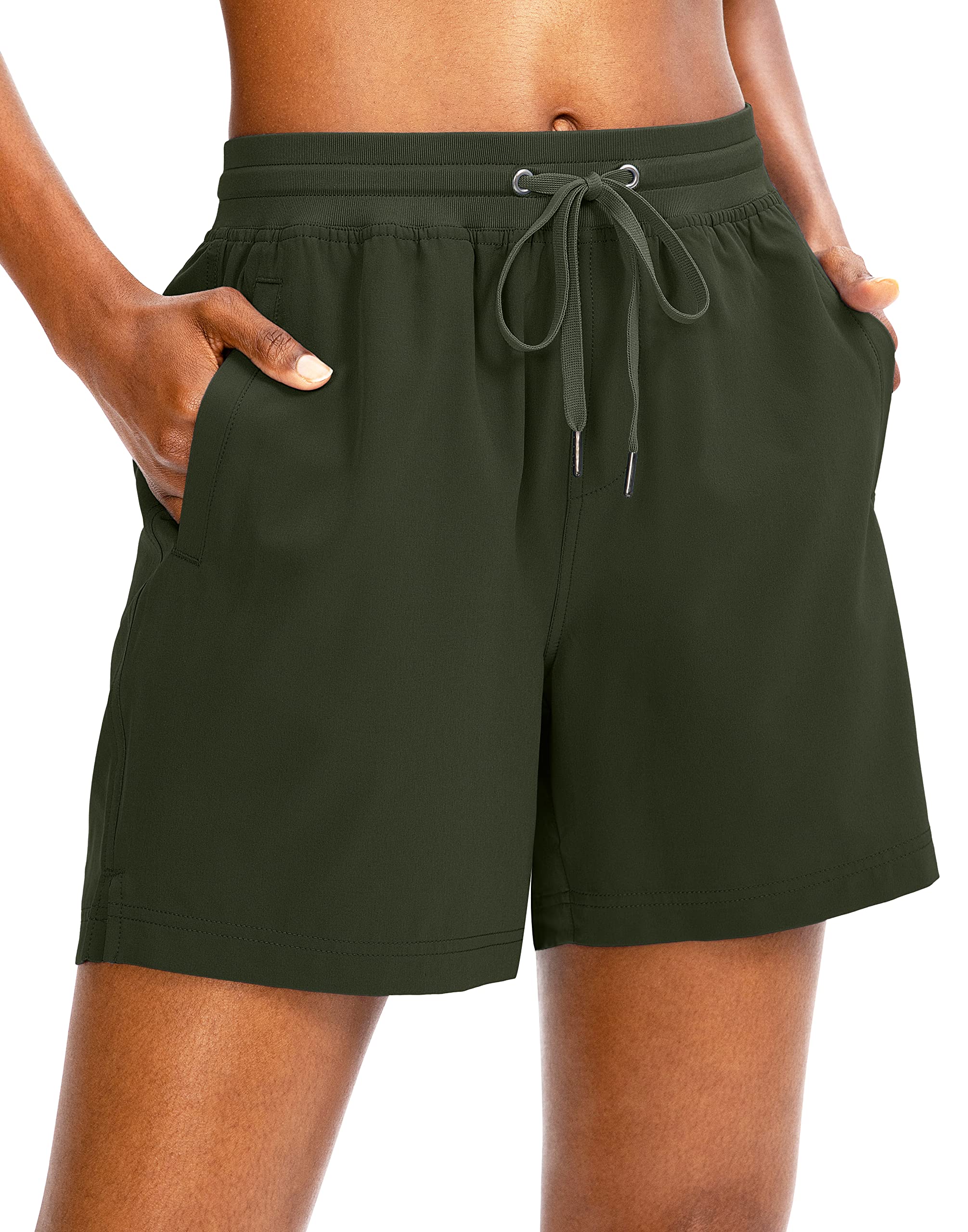 Yyv Womens 5 Hiking Golf Shorts Quick Dry Athletic Shorts For Summer Outdoor Casual With Pockets(Army Green Small)
