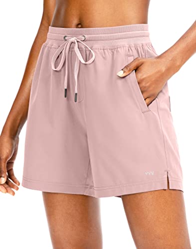 Yyv Womens 5 Hiking Golf Shorts Quick Dry Athletic Shorts For Summer Outdoor Casual With Pockets(Pink Large)