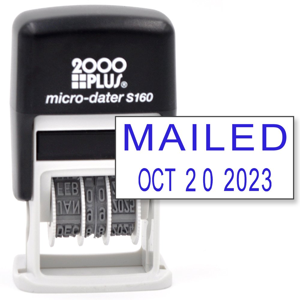 Rubber Stamp Creatio Cosco 2000 Plus Self-Inking Rubber Date Office Stamp With Mailed Phrase  Date - Blue Ink (Micro-Dater 160), 12-Year Band