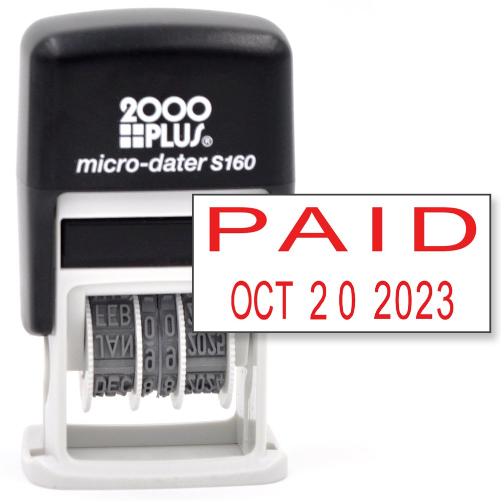 Rubber Stamp Creatio Cosco 2000 Plus Self-Inking Rubber Date Office Stamp With Paid Phrase  Date - Red Ink (Micro-Dater 160), 12-Year Band