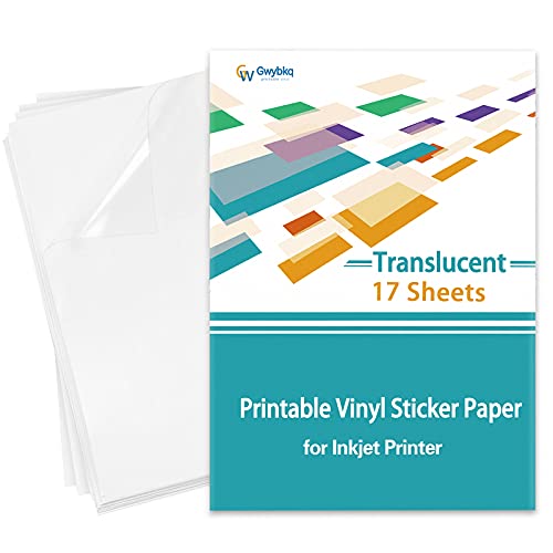Gwybkq T196 Printable Vinyl Sticker Paper For Inkjet Printer,17 Sheets  Premium Translucent Waterproof Blank Custom Label, Tear Scratch Resi
