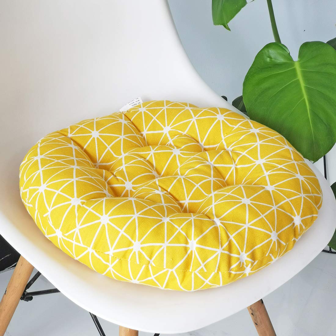 Vctops Bohemian Soft Round Chair Pad Garden Patio Home Kitchen Office Seat Cushion Grid Yellow Diameter 16