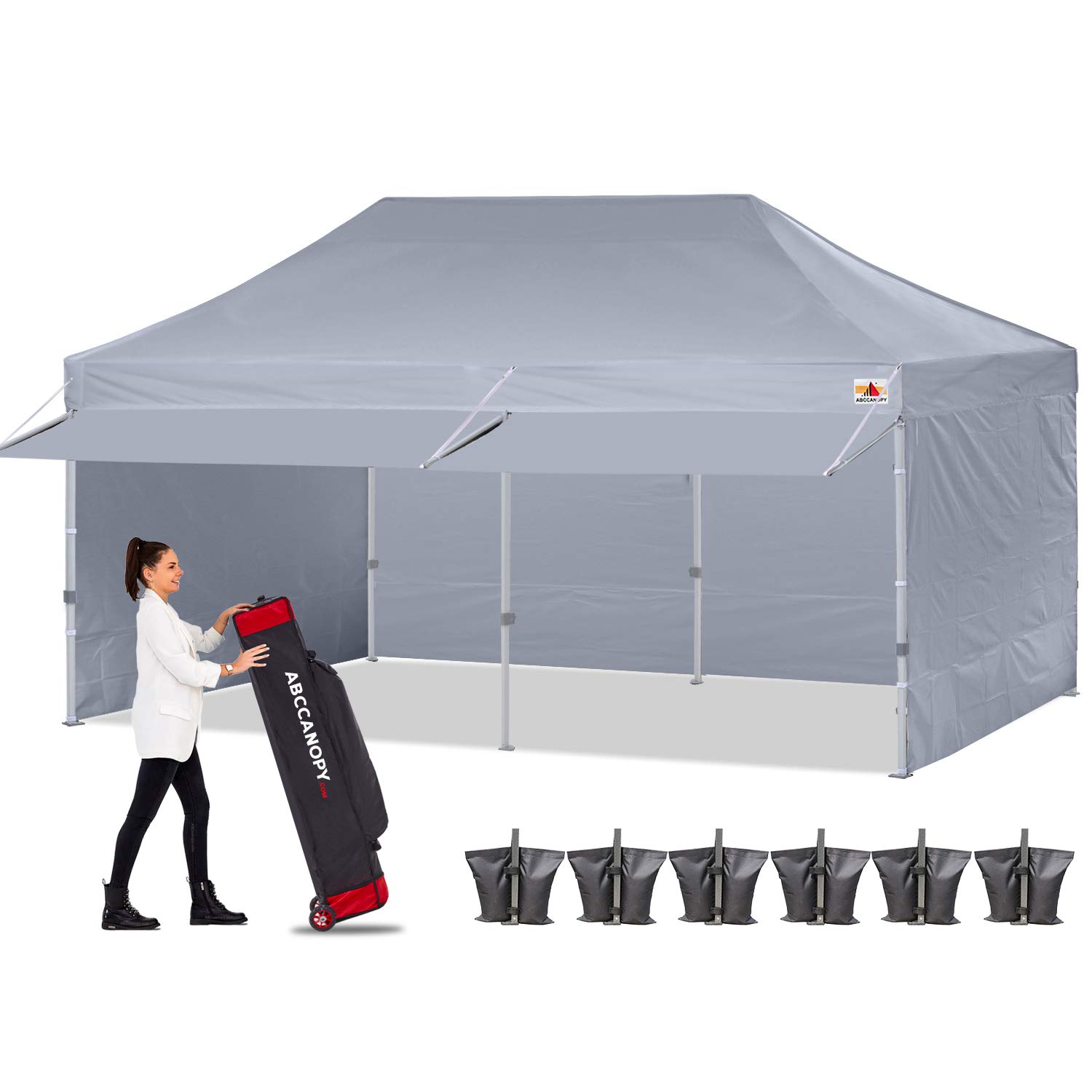 Abccanopy Ez Pop Up Canopy Tent With Awning And Sidewalls 10X20 Market -Series, Gray