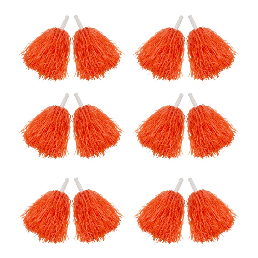 Hooshing 12Pcs Pom Poms Cheerleading Orange Plastic Cheer Pom Poms With Handles For Team Spirit Sports Party Dance