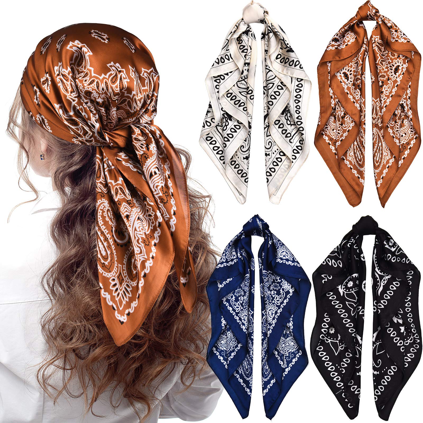 Syhood 4 Pieces 27 Inch Bandanas For Women Satin Headband