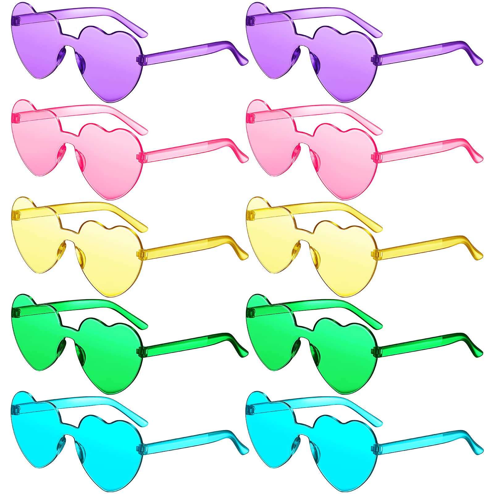 Toodoo 10 Pairs Heart Shaped Sunglasses Rainbow Sunglasses Candy Color Rimless Glasses For Women Girl Party Favor(Pink, Lake Blu