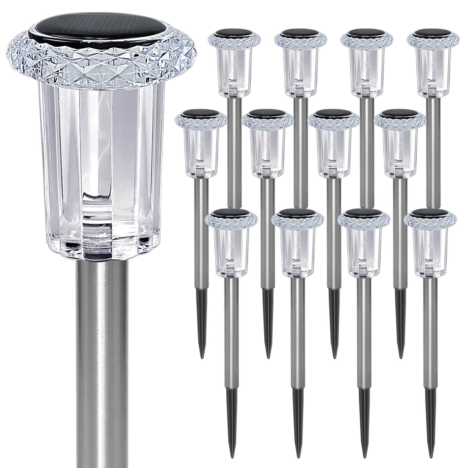 Lianglome Solar Outdoor Lights - 12 Pk Solar Lights Outdoor Waterproof Stainless Steel Solar Pathway Lights For Patio, Lawn, Yar