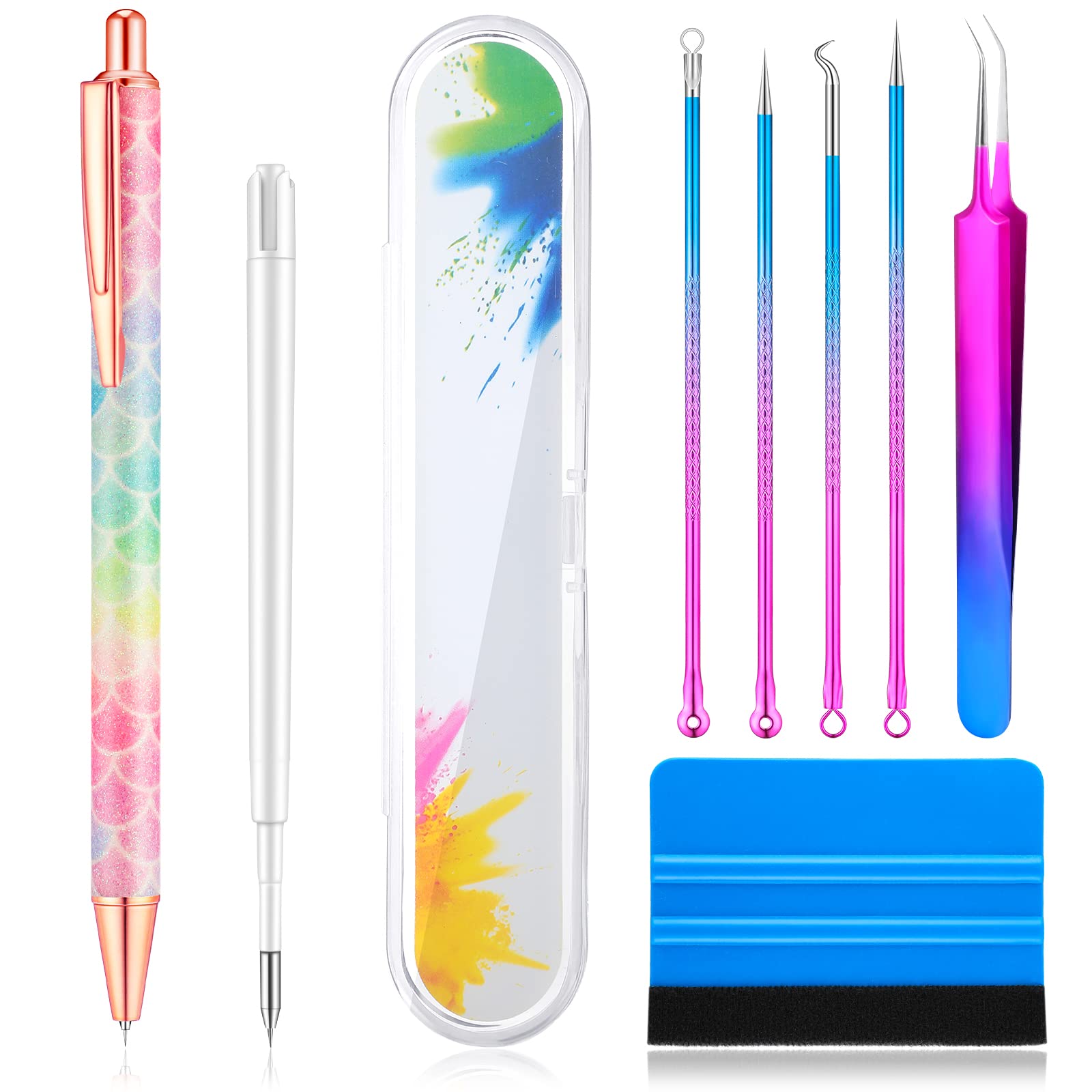 Chumia 8 Pieces Pin Pen Weeding Tool Vinyl Weeding Tool With Rainbow  Retractable Air Release Pen And Refill Vinyl Squeegee Vinyl Tweeze