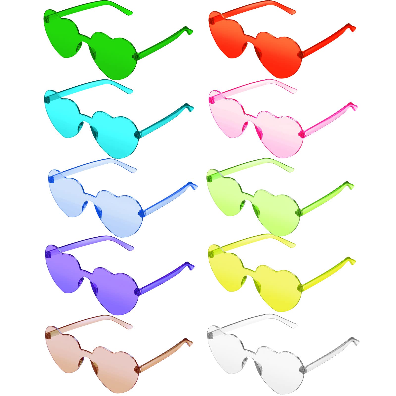 toodoo 10 Pairs Heart Shaped Sunglasses Rainbow Sunglasses Candy Color Rimless Glasses For Women Girl Party Favor(Multicolored)
