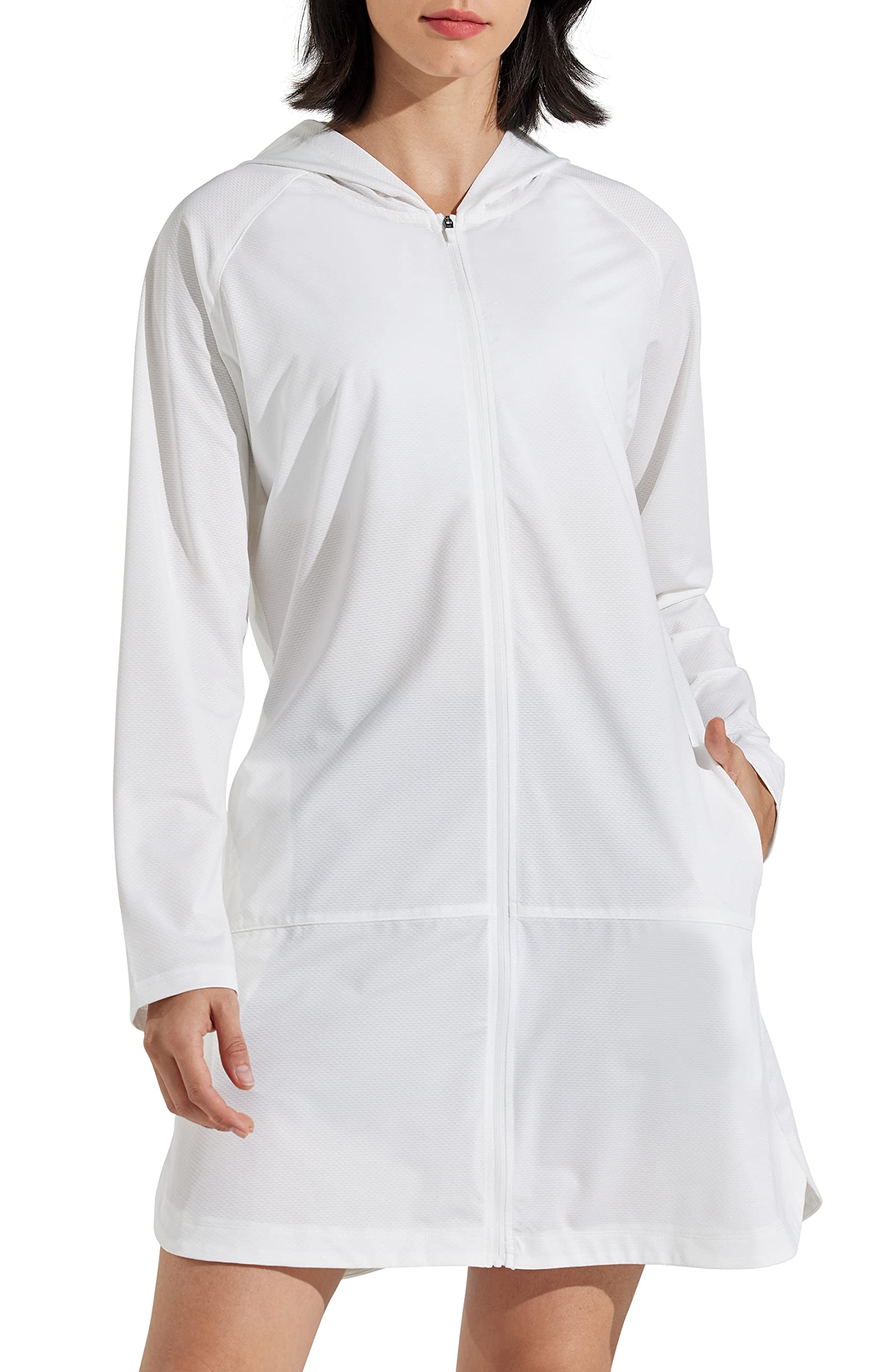 Libin Womens Sun Protection Hoodie Jacket Long Sleeve Swim Beach Cover Up Lightweight Zip Hiking Shirt With Pockets Upf 50, Whit