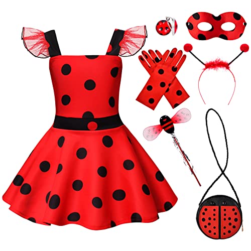 Latocos Ladybug Dress Costume For Girls With Polka Dots Tutu Dress  Halloween Birthday Dress Up Pretend Play For Kids 3-8 (3-4T)
