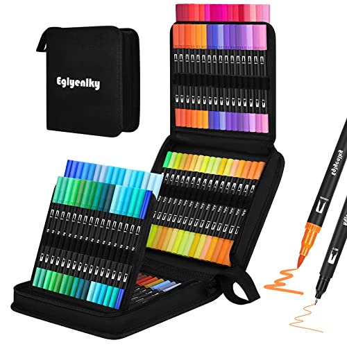 Eglyenlky Dual Brush Pens, Markers For Adult Coloring - 100 Colors