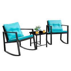 Flamaker 3 Pieces Patio Furniture Set Rocking Wicker Bistro Sets Modern Outdoor Rocking Chair Furniture Sets Clearance Cushioned