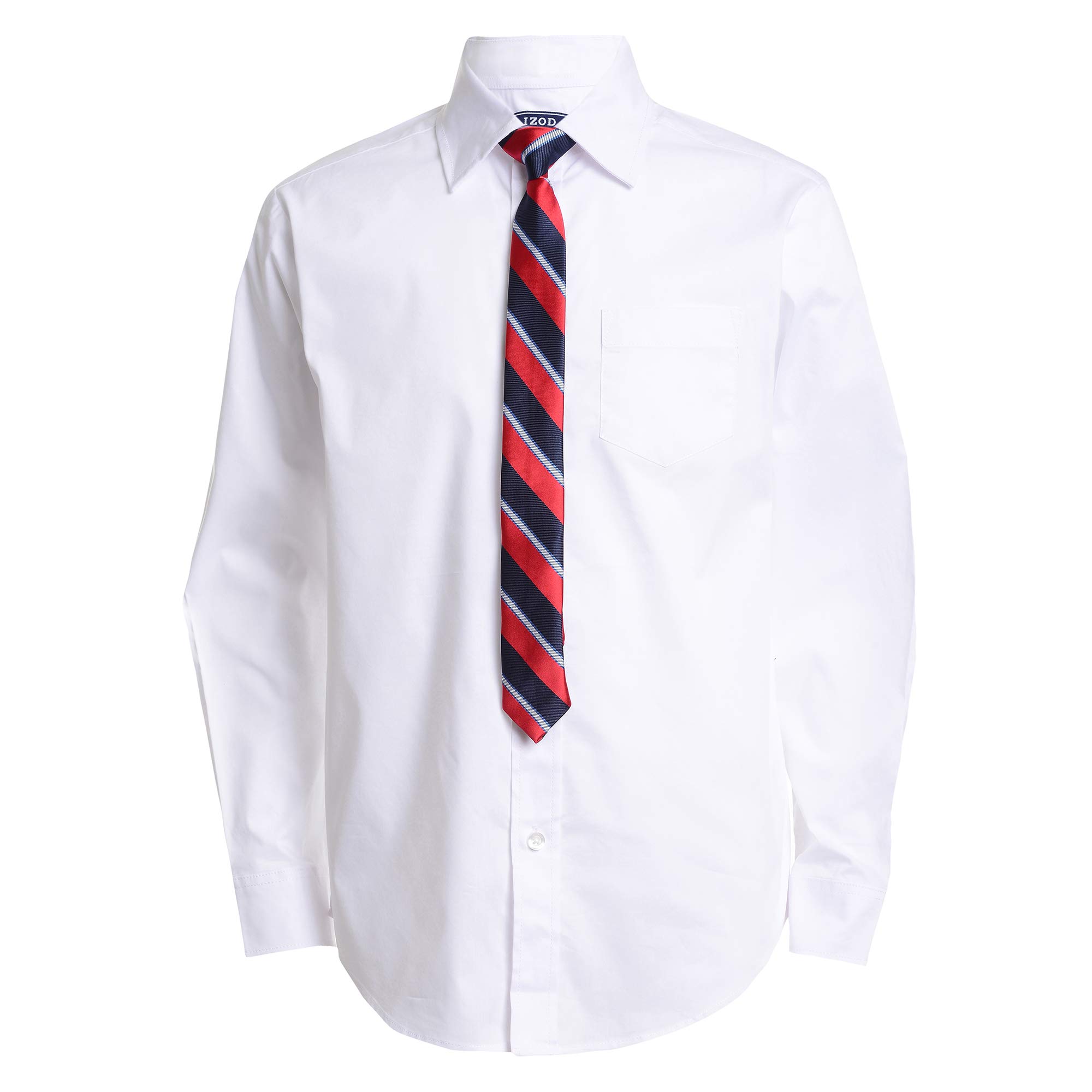 Izod Boys Big Long Sleeve Button-Down Collared Shirt With Tie And Chest Pocket, Dress White, 10