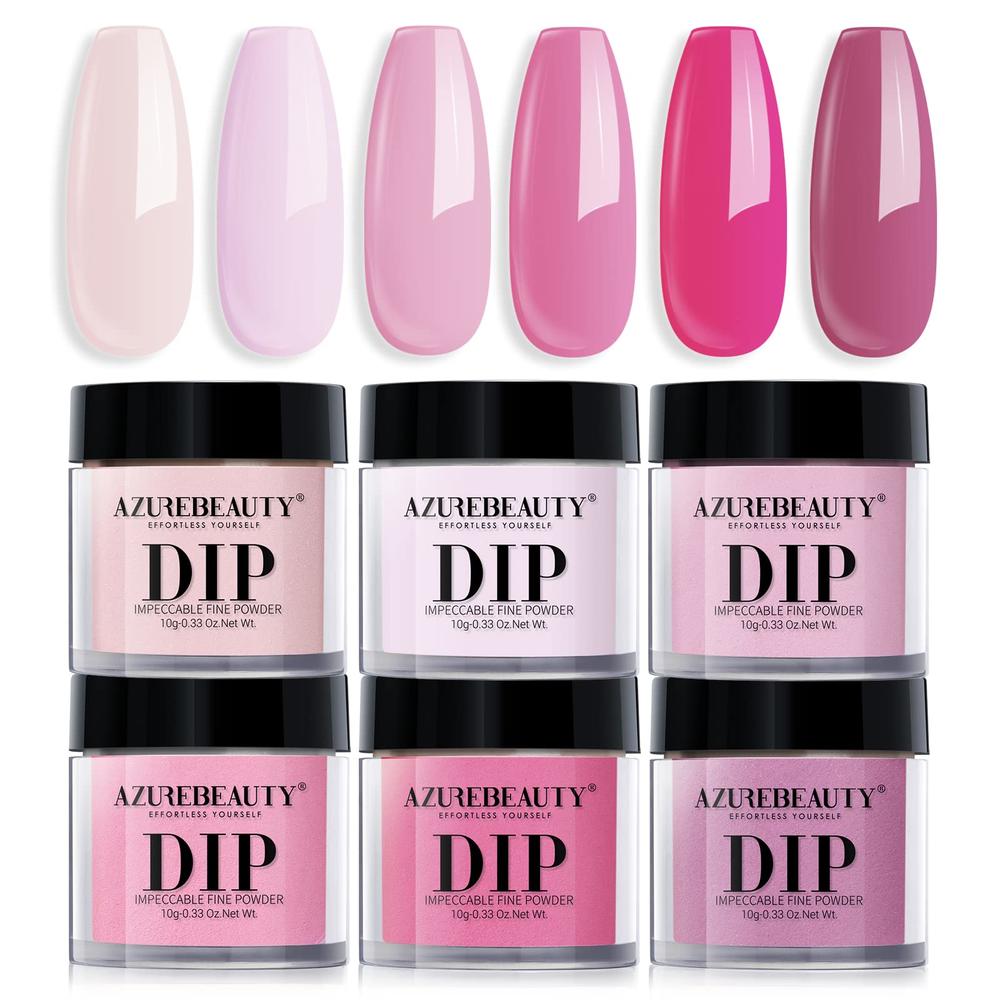 AZUREBEAUTY Pink Dip Powder Nail Set, 6 Colors Light/Hot Pink Cherry Blossom Shades Dipping Powder Starter Kit, French Nail Art 