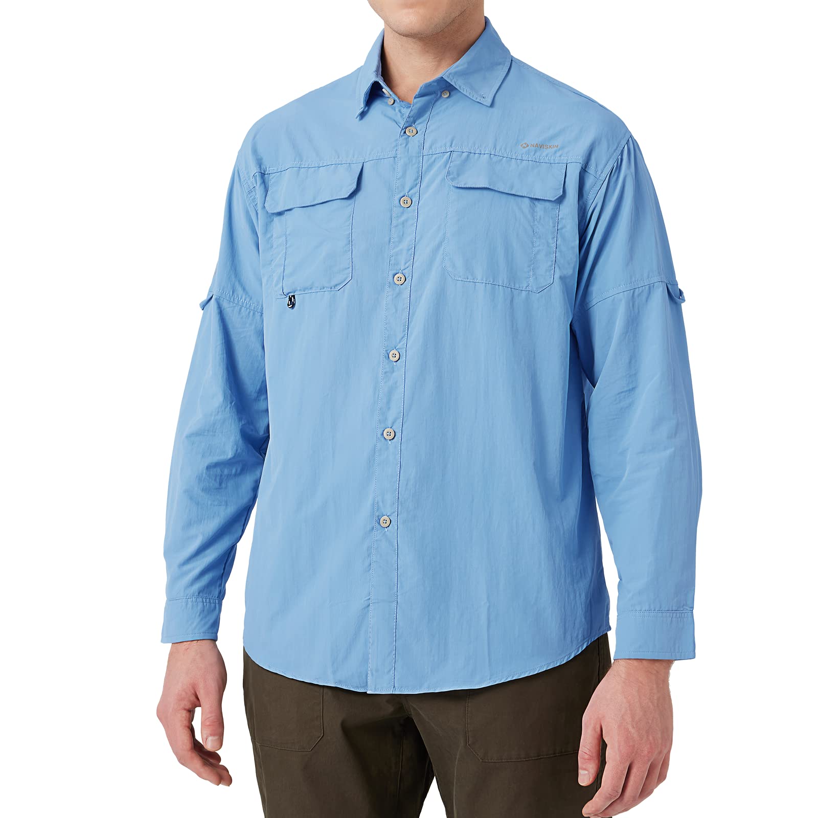 Naviskin Mens Sun Protection Fishing Shirts Upf 50 Long Sleeve Sun Shirts For Men Pfg Hiking Travel Shirts Bluebell Size M