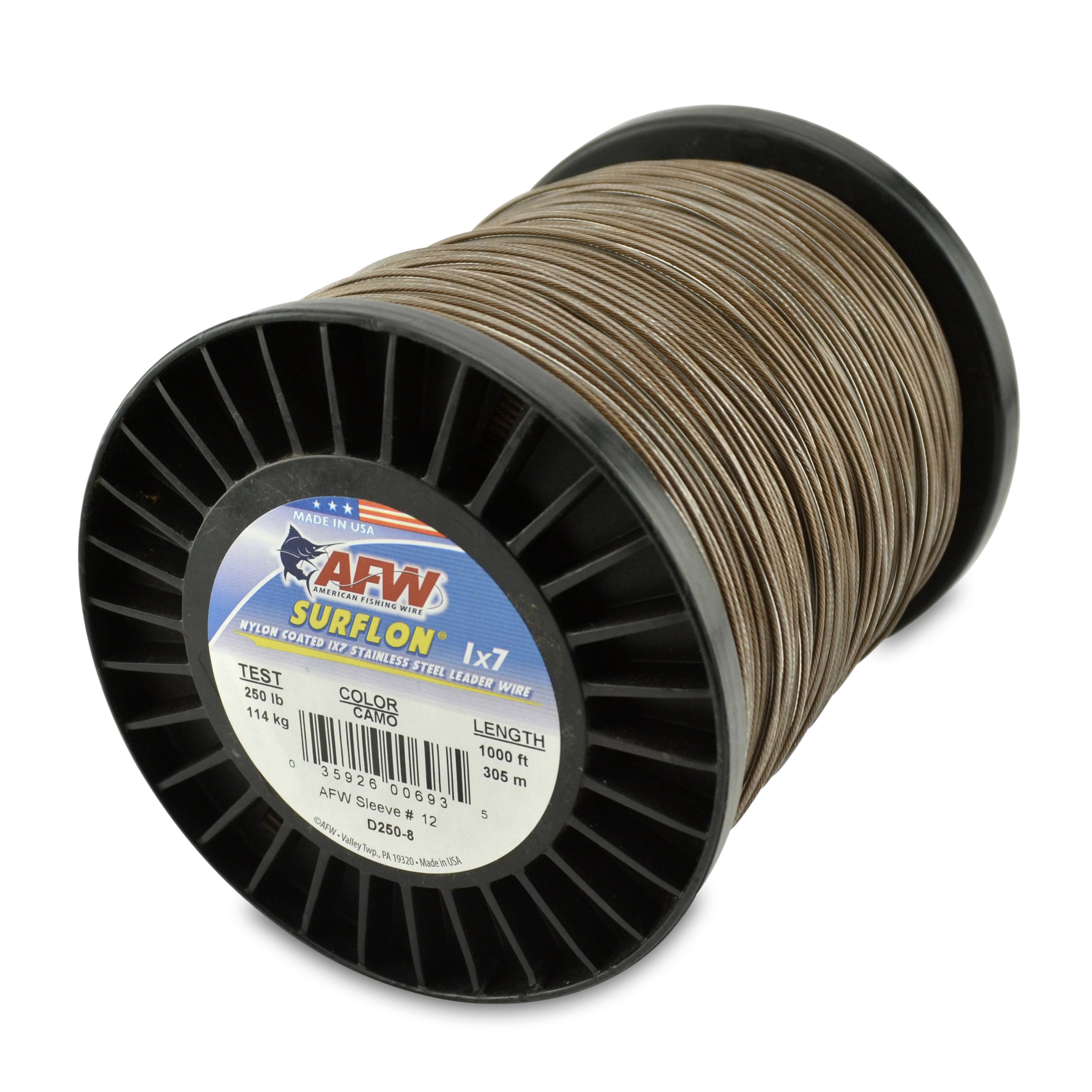 Abundant Flow Water Systems American Fishing Wire Surflon Nylon Coated 1X7 Stainless Steel Leader Wire, Camo Brown Color, 170 Pound Test, 30-Feet