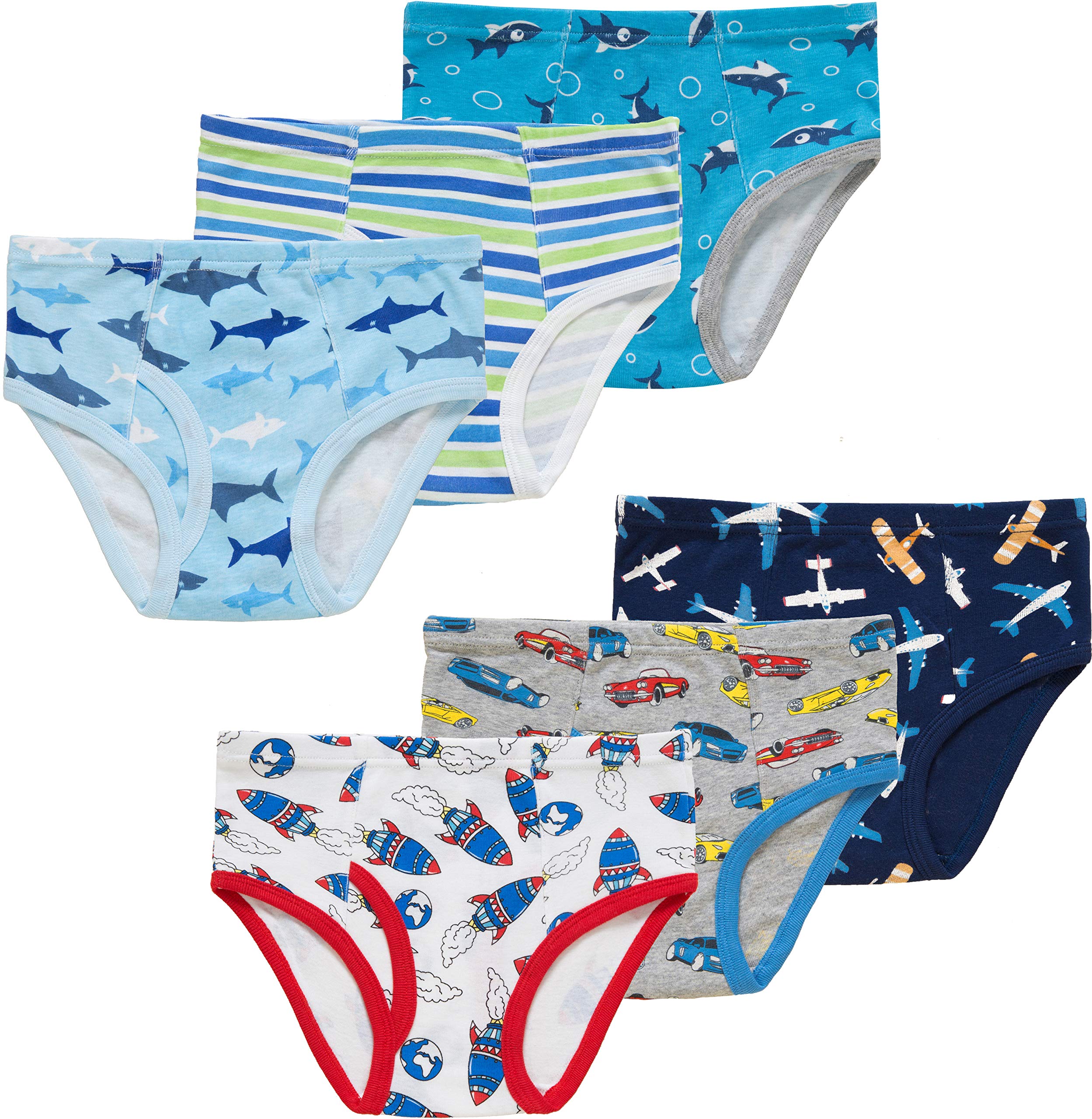 Naivete Christmas Boys Airplane Underwear Kids Children Cotton Rocket Panties Breathable Comfort Briefs(Pack Of 6) 2T