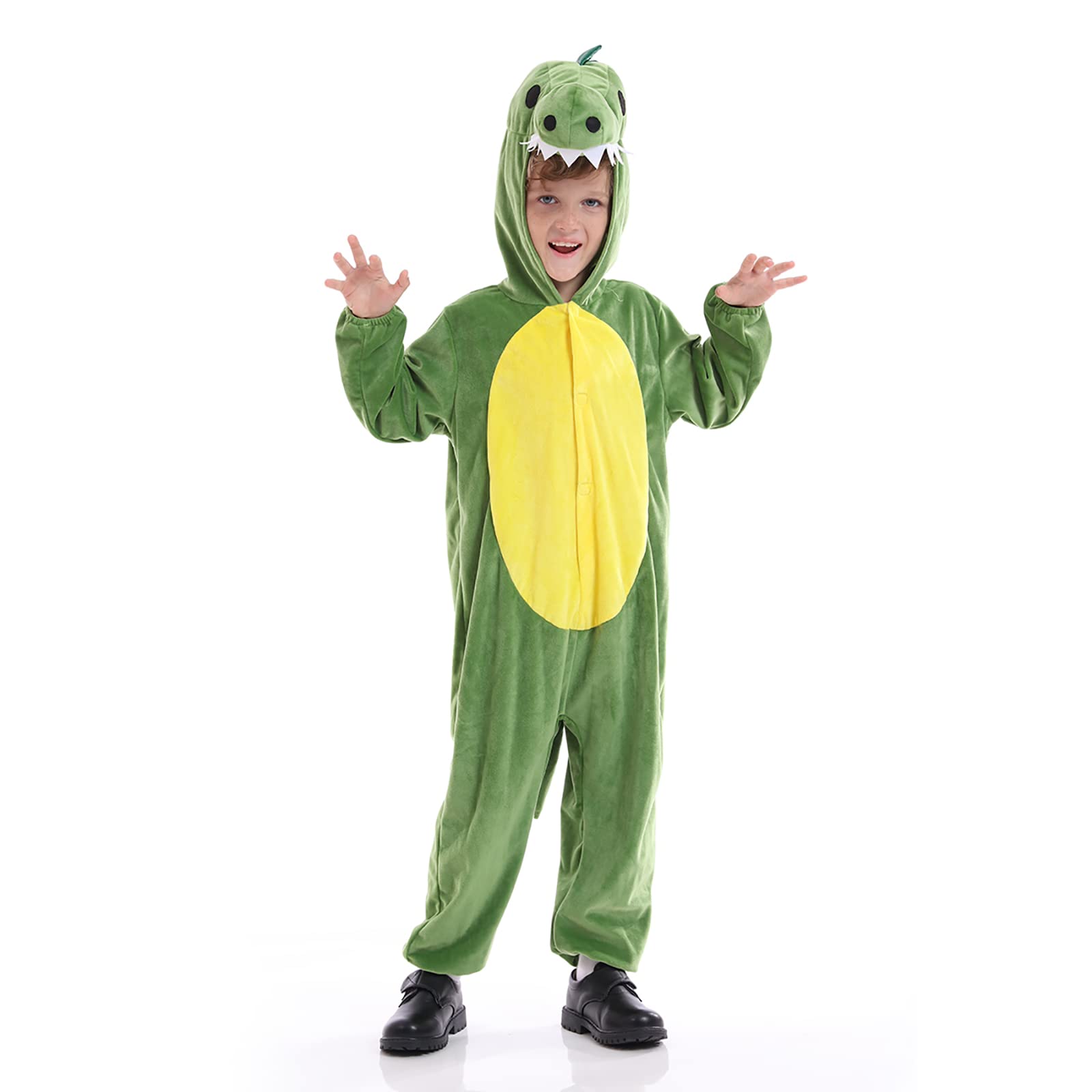 Funivals Plush Dinosaur Costume For Unisex Kids, Animals Soft Jumpsuit Pajamas Boys, T-Rex Cosplay Outfit For Halloween Christmas (L(For 