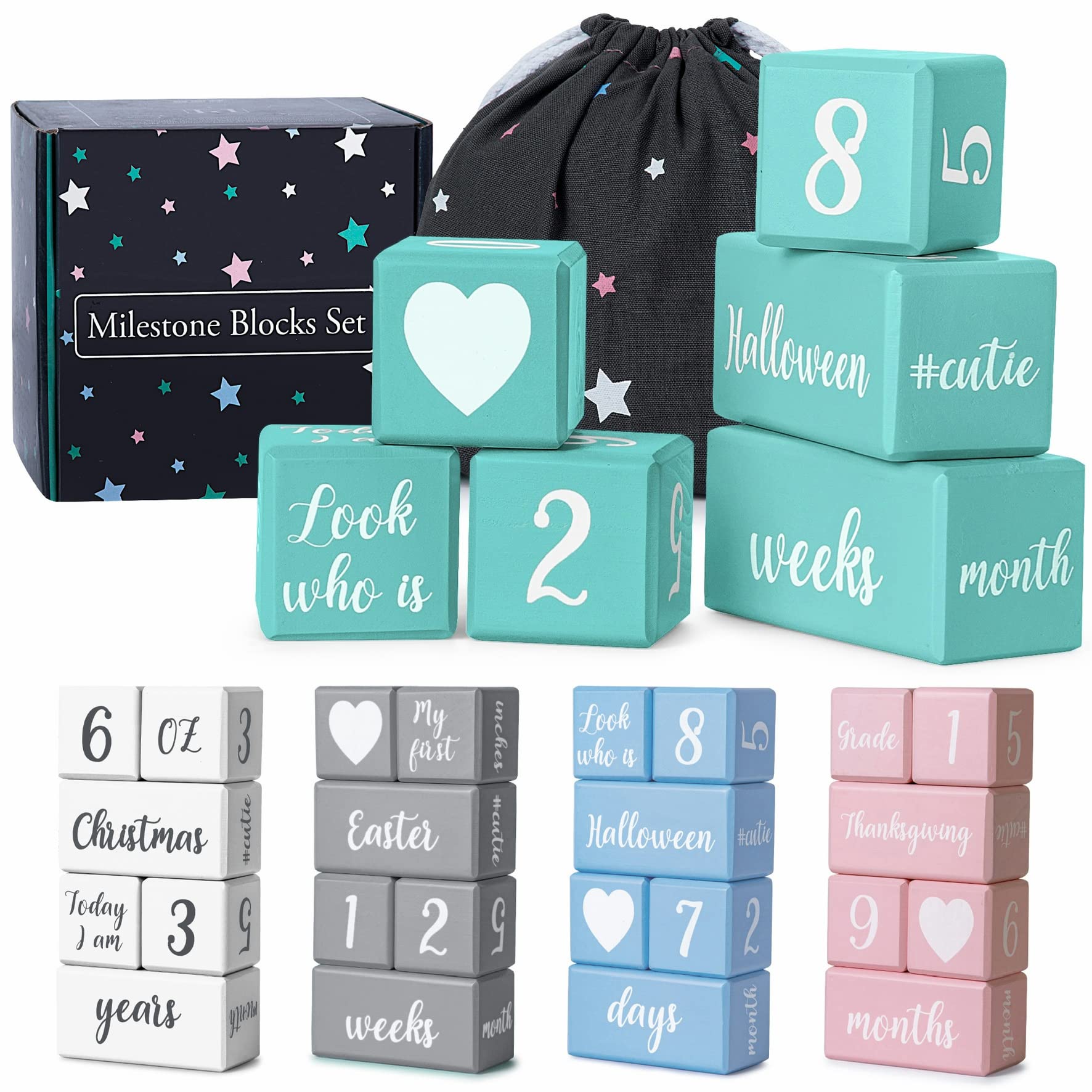 Parkway Home Turquoise Baby Monthly Milestone Blocks Baby Age Blocks For Girl Or Boy Baby Photo Props And Baby Shower Month Baby Milestone Bl