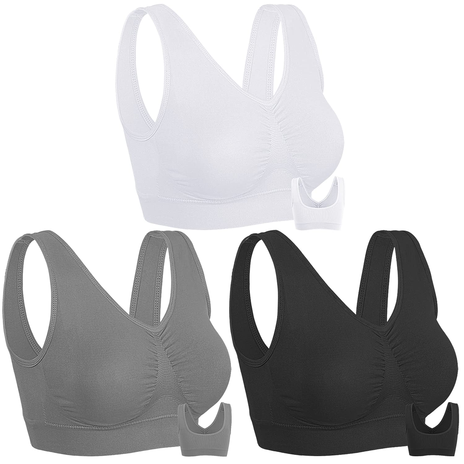 Onory 3 Pack Sports Bras for Women Wirefree Padded Workout