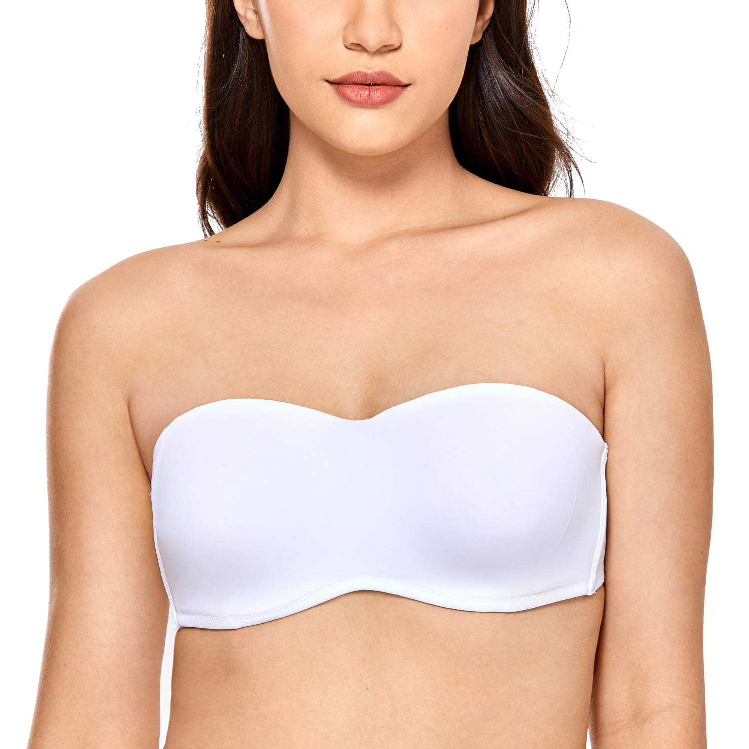 delimira DELIMIRA Womens Seamless Underwire Bandeau Minimizer Strapless Bra  for Big Busted Women White 38c