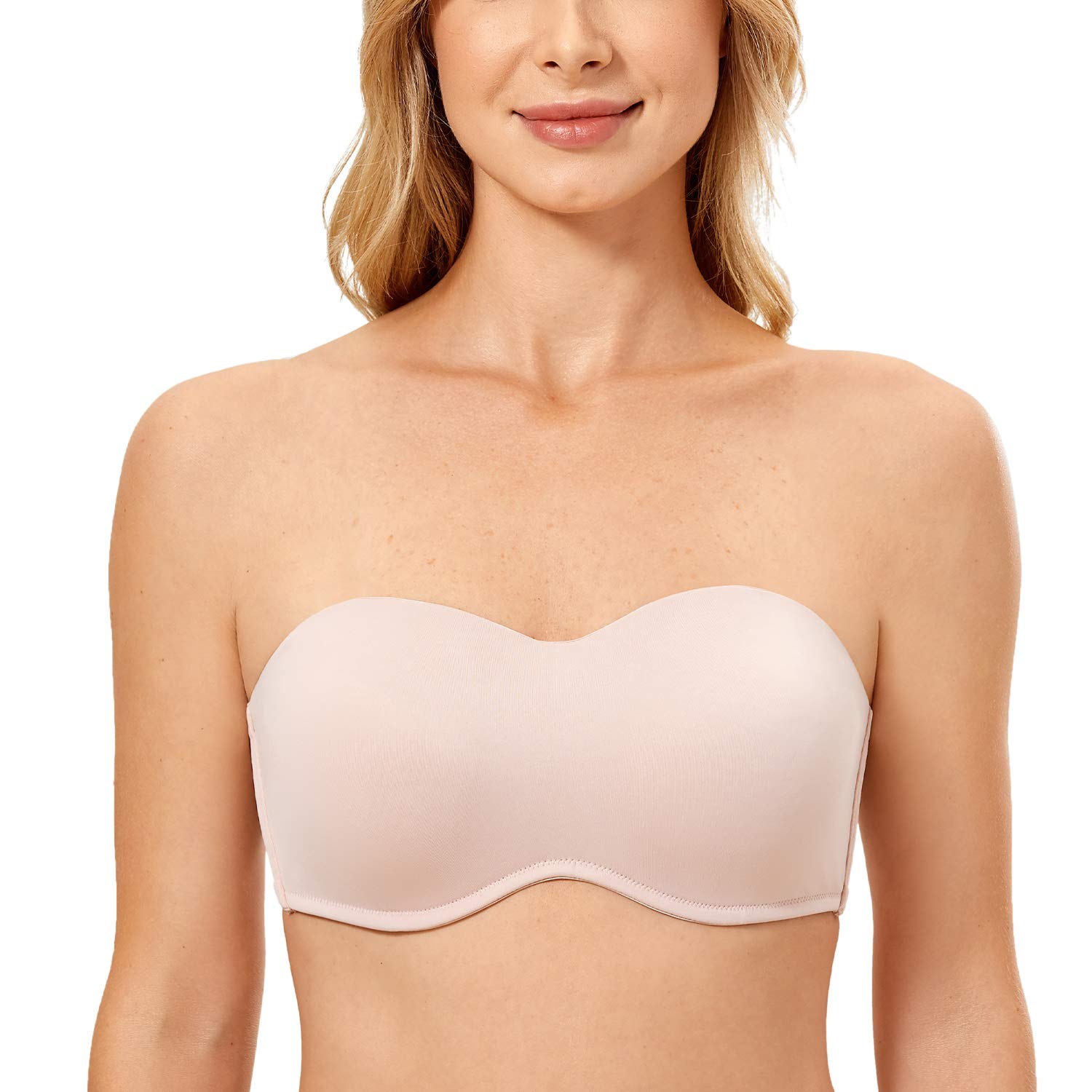 delimira DELIMIRA Womens Seamless Underwire Bandeau Minimizer Strapless Bra  for Big Busted Women Rose Smoked 34F