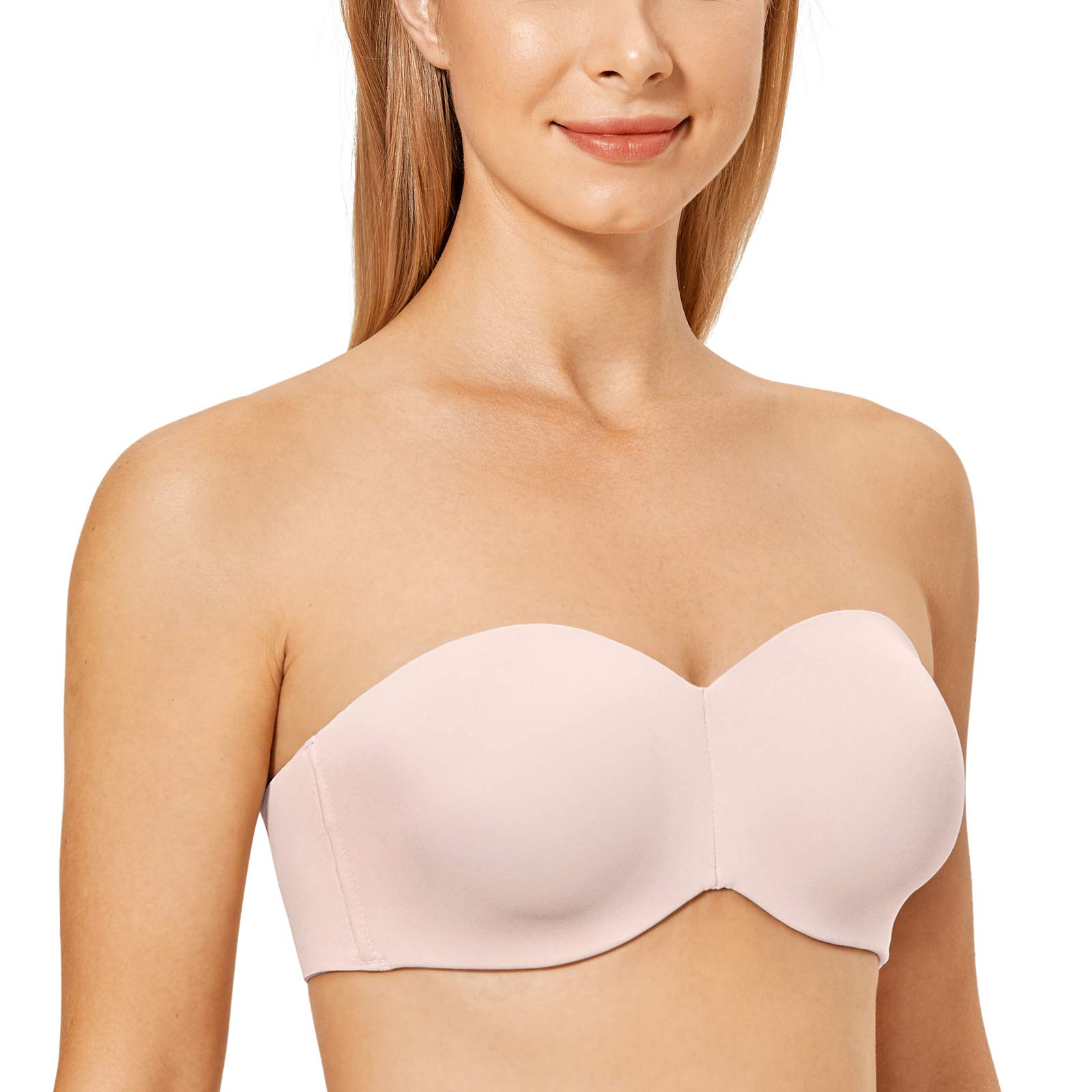 DELIMIRA Womens Strapless Bra Unlined Underwire Minimizer Plus Size Support Rose Smoked 36E