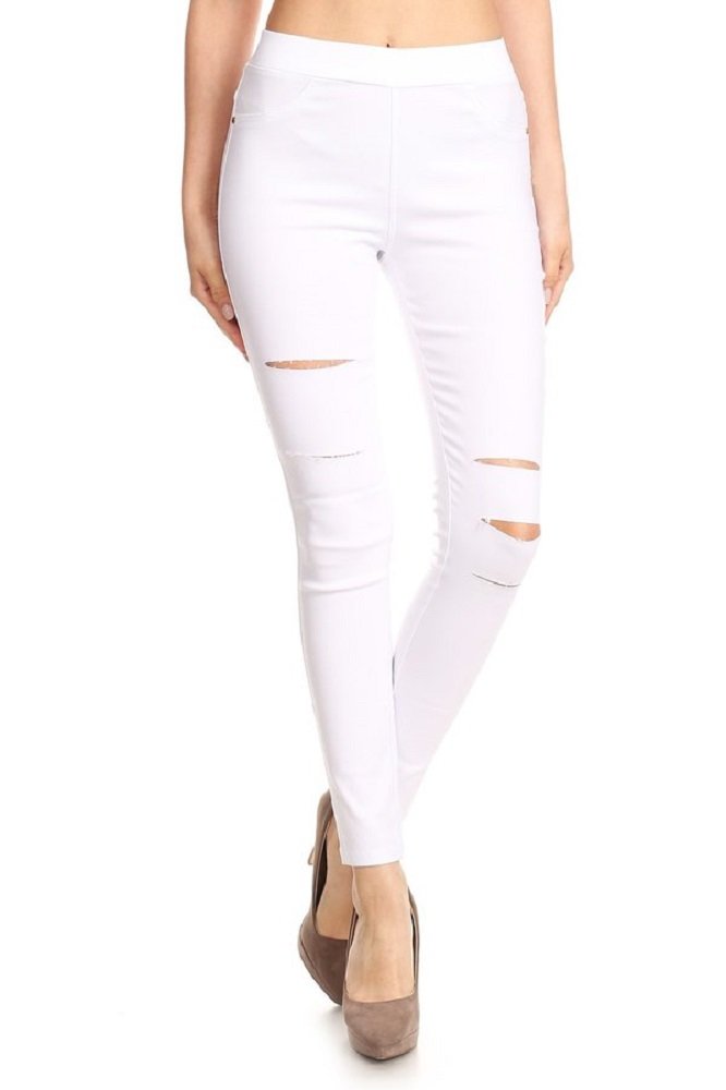 Jvini Womens Pull-On Ripped Distressed Stretch Legging Pants Denim Jean (XXX-Large, White)